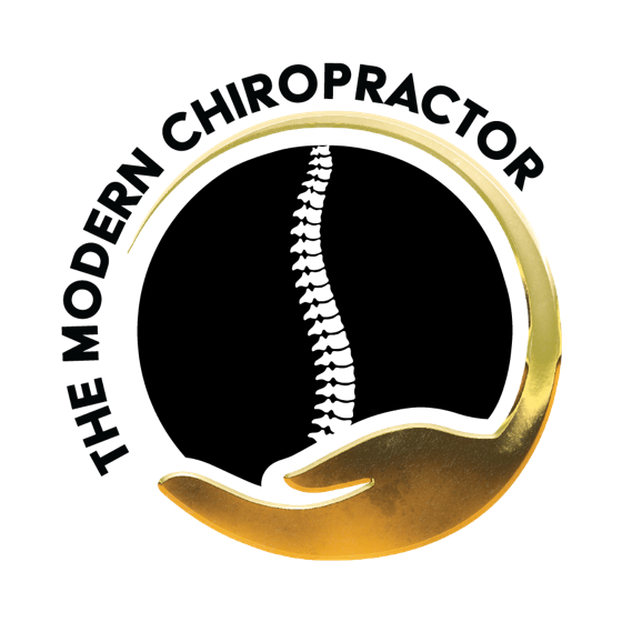 The Modern Chiropractor logo — a gold hand cradling a spine